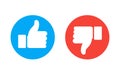 Thumb up and down red and green icons. Vector illustration. I like and dislike round buttons in flat design. Royalty Free Stock Photo