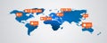Like, follower, comment icons on map background. bubble illustration eps 10 counter notification template blog image.