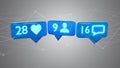 Like, Follower and message notification on social network - 3d r