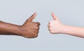 Like gesture. Close-up hand showing thumbs up. Woman hands showing thumbs up. Black lives matter. Support encourage Royalty Free Stock Photo