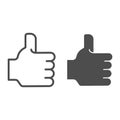 Like gesture line and glyph icon. Thumb up vector illustration isolated on white. Good hand gesture outline style design Royalty Free Stock Photo