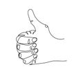 Like gesture one line art. Continuous line drawing of gesture, palm, gesture cool, thumb up, right hand.