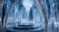 Like a glimmering icicle the podium rises from the ground adorned with an array of sparkling crystals. The wintry scene