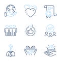 Like Hand, Hiring Employees And Heart Icons Set. Fair Trade, Skin Care And Friendship Signs. Vector