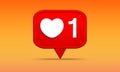 Like Heart Bubble 3D Render Social Media Icon. Three-dimensional Balloon Shape with Red love heart a