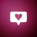 Like and heart icon isolated on purple background. Counter Notification Icon. Follower Insta