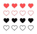 Like and Heart icon. Live stream video, chat, likes. Social nets like red heart web buttons isolated on white background. Vector