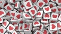 Like heart icons 3D render abstract background