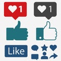 Like Icon. Flat Hand, Thumbs up and heart. Vector