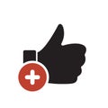 Like icon, gestures icon with add sign. Like icon and new, plus, positive symbol