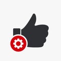 Like icon, gestures icon with settings sign. Like icon and customize, setup, manage, process symbol