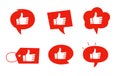 Like icon set. Red colour bubble. Thumbs up message. Best buy. The best choice. For social networking services. Vector