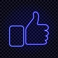 Like icon - thumb up neon isolated on transparancy background.