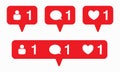 Like icon vector. Comment icon vector. Follower icon vector. Social media notification icons.