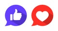 Like and love icon vector in speech bubbles. Social media reaction sign symbol Royalty Free Stock Photo