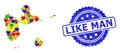Like Man Rubber Badge and Vibrant Love Mosaic Map of Guadeloupe for LGBT