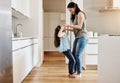 Like this, mom. an adorable little girl dancing with her mother at home. Royalty Free Stock Photo
