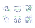 Like, Move gesture and Touchscreen gesture icons set. Smile chat, Myopia and Friends couple signs. Vector