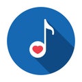 Like music iicon. Musical note icon, music icon with heart sign. Musical note icon and favorite, like, love, care symbol. Vector