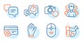 Change card, Chemistry lab and Dots message icons set. Like, Scroll down and Recovery photo signs. Vector