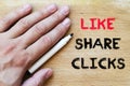 Like share clicks text concept Royalty Free Stock Photo