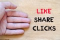 Like share clicks text concept Royalty Free Stock Photo