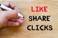 Like share clicks text concept Royalty Free Stock Photo