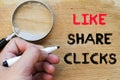 Like share clicks text concept Royalty Free Stock Photo