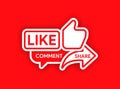 Like, share, comment icon for youtube. Video blogging call to action. Vlog trigger for reaction. Push to feedback