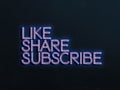 a like share and subscribe neon sign on the wall, concept of online media trends