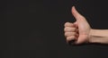 Like sign or thumbs up human hand sign isolated on black background.copy space