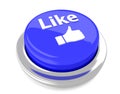 Like with a Thumb Up on blue push button. 3d illustration. Isolated background Royalty Free Stock Photo