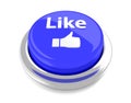 Like with a Thumb Up on blue push button. 3d illustration. Isolated background Royalty Free Stock Photo