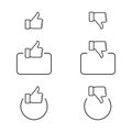 Like. thumb up and down in linear design. thumb up and thumb down with square and circle. like vector icons. line icons, isolated