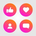 Like, thumbs up and love icons set. Social media elements. Social network icons. Counter notification symbol. Vector illustration