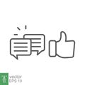 Likes with comment icon line symbol. Dialog chat and hand approve sign