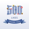 500 Likes Thank you number with emoji and heart- social media gratitude ecard