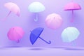 Lilac abstract background with colored umbrellas. 3d rendering Royalty Free Stock Photo