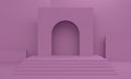 Lilac abstract background with a rectangular platform and stairs. 3d rendering