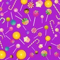 Lilac background with color lollipops pattern. Royalty Free Stock Photo