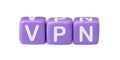 Lilac beads with acronym VPN on white background