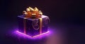 Lilac box, purple pink gradient color, fairy box holographic sign. AI generated