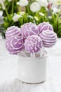 Lilac cake pops lavishly decorated with icing. Royalty Free Stock Photo