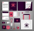 Lilac corporate Identity. Set with red and beige design element.