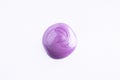 Lilac cosmetic cream smear on white background. Violet beauty cream smear swipe swatch closeup. Lavender face serum, lotion,