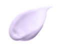 Lilac cosmetic cream swipe isolated on white. Facial anti aging hand cream swatch with collagen. Light purple skincare