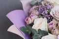 Lilac and eucalyptus in a large delicate bouquet