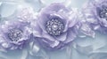 Elegant lilac fabric flowers with pearl details and satin ribbons, soft pastel background Royalty Free Stock Photo