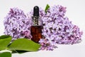 Lilac flowers aroma oil, flowers essential oil, pure essence. Essential Oils lilac. Spa oil with lilac flowers. Royalty Free Stock Photo