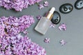 Lilac flowers aroma oil, flowers essential oil, pure essence Royalty Free Stock Photo